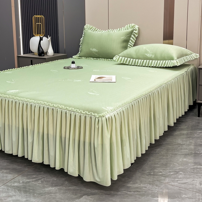 91家纺网 家纺一手货源 找家纺 瑞兴纺 2025新款高分子PE软凉席款床裙款 床裙款-沐夕-绿