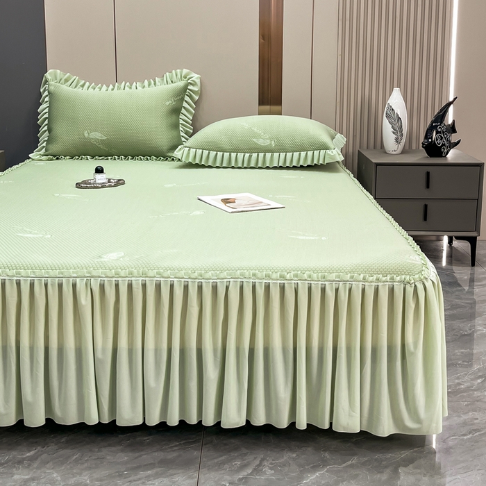 91家纺网 家纺一手货源 找家纺 瑞兴纺 2025新款高分子PE软凉席款床裙款 床裙款-沐夕-绿