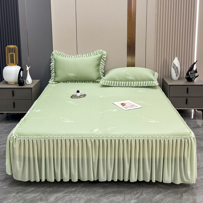 91家纺网 家纺一手货源 找家纺 瑞兴纺 2025新款高分子PE软凉席款床裙款 床裙款-沐夕-绿