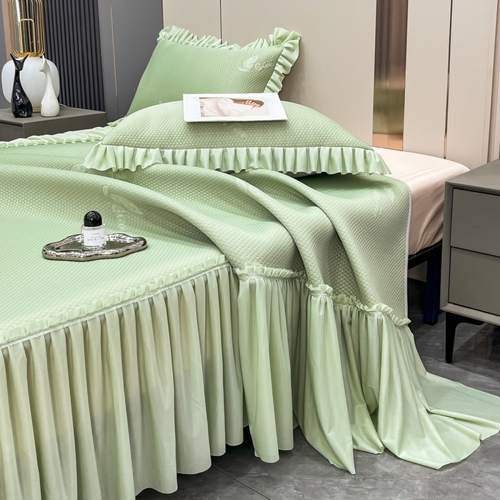 91家纺网 家纺一手货源 找家纺 瑞兴纺 2025新款高分子PE软凉席款床裙款 床裙款-沐夕-绿