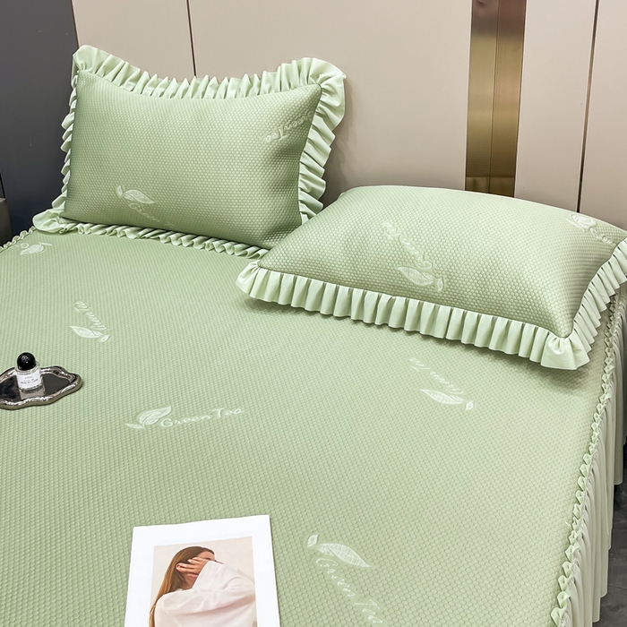 91家纺网 家纺一手货源 找家纺 瑞兴纺 2025新款高分子PE软凉席款床裙款 床裙款-沐夕-绿