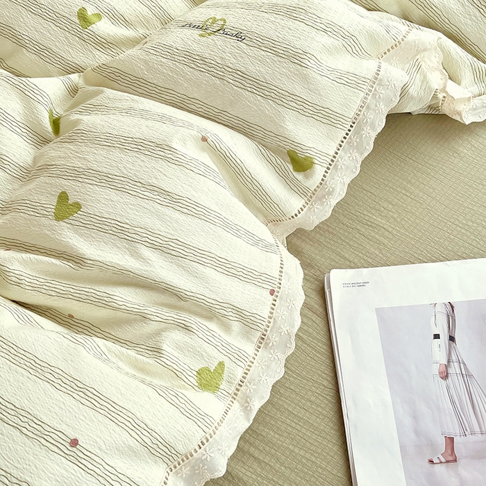 91家纺网 家纺一手货源 找家纺 （总）雨彤家纺 2025新款A类高克重云感皱皱双层纱全棉镂空花边款法式四件套-床拍图