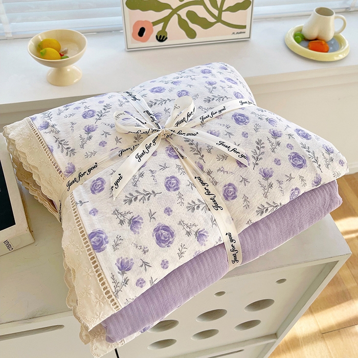 雨彤家纺 2025新款A类高克重云感皱皱双层纱全棉镂空花边款法式四件套-叠拍图 惜花芷