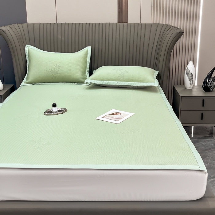 91家纺网 家纺一手货源 找家纺 瑞兴纺 2025新款高分子PE软凉席绣花款床单款 床单款-枫竹-绿