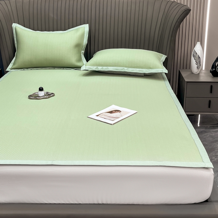 91家纺网 家纺一手货源 找家纺 瑞兴纺 2025新款高分子PE软凉席绣花款床单款 床单款-华夫格-绿
