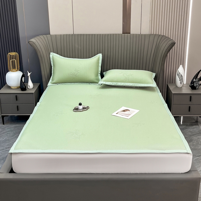 瑞兴纺 2025新款高分子PE软凉席绣花款床单款 床单款-枫竹-绿