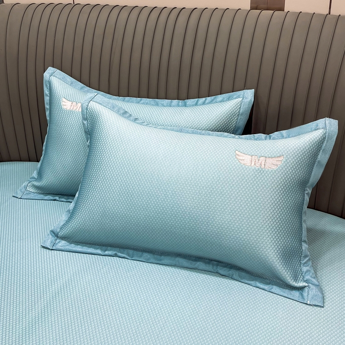 91家纺网 家纺一手货源 找家纺 瑞兴纺 2025新款高分子PE软凉席绣花款床单款 绣花床单款-格调-蓝