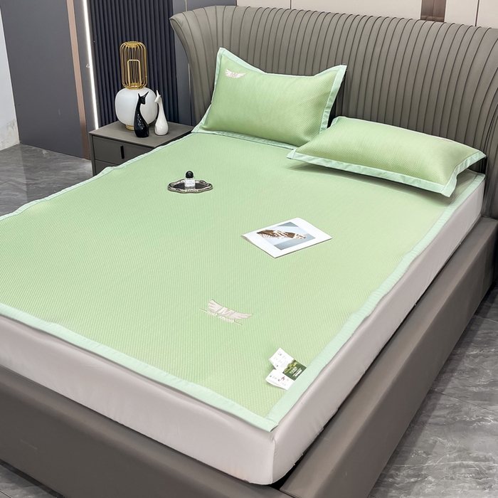 瑞兴纺 2025新款高分子PE软凉席绣花款床单款 绣花床单款-格调-绿