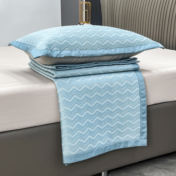 91家纺网 家纺一手货源 找家纺 瑞兴纺 2025新款高分子PE软凉席绣花款床单款 床单款-风尚-蓝