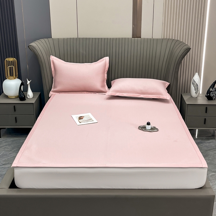 瑞兴纺 2025新款高分子PE软凉席绣花款床单款 床单款-华夫格-粉