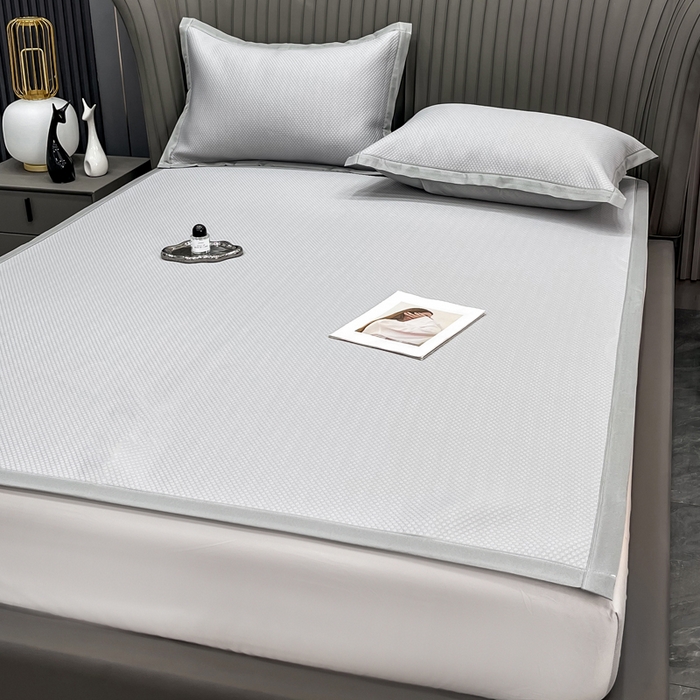 91家纺网 家纺一手货源 找家纺 瑞兴纺 2025新款高分子PE软凉席绣花款床单款 床单款-华夫格-灰