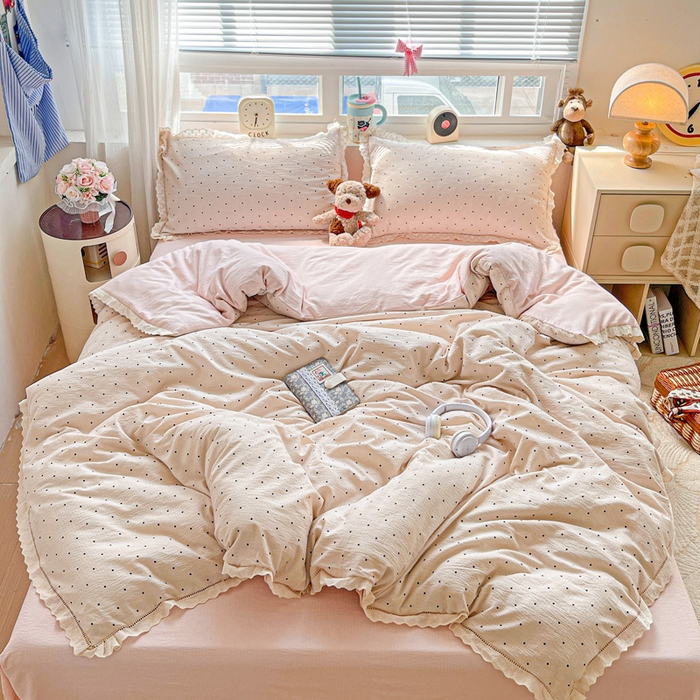 91家纺网 家纺一手货源 找家纺 （总）仟网汇 2025新款云感皱皱双层纱全棉花边四件套