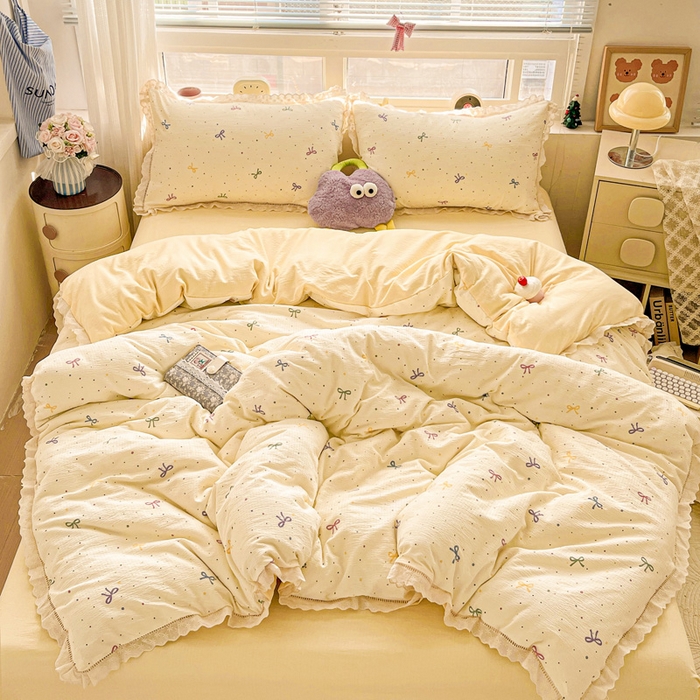 91家纺网 家纺一手货源 找家纺 （总）仟网汇 2025新款云感皱皱双层纱全棉花边四件套