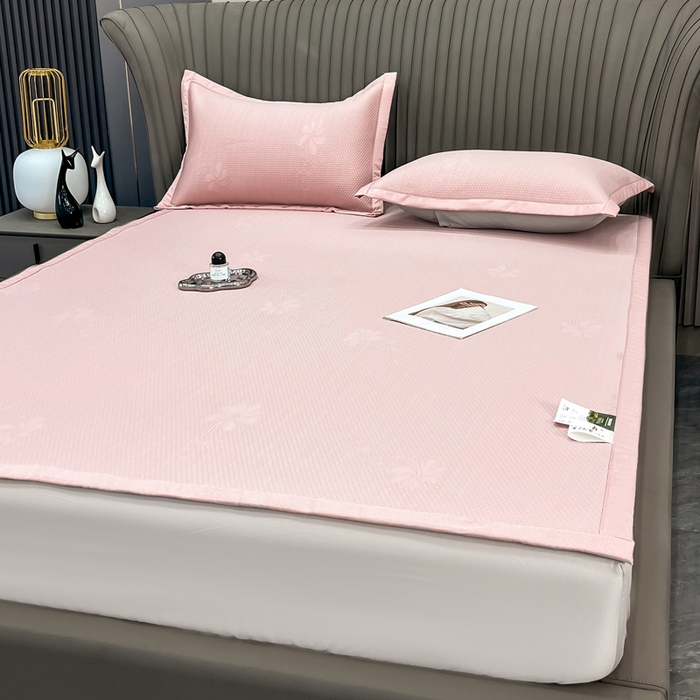 91家纺网 家纺一手货源 找家纺 瑞兴纺 2025新款高分子PE软凉席绣花款床单款 床单款-花之语-粉