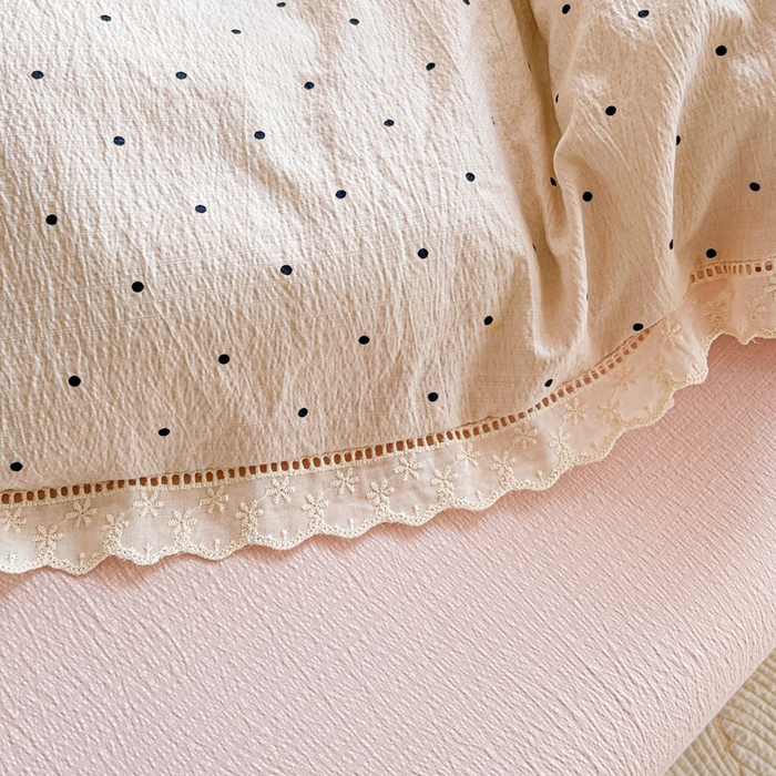 91家纺网 家纺一手货源 找家纺 仟网汇 2025新款云感皱皱双层纱全棉花边四件套 初恋