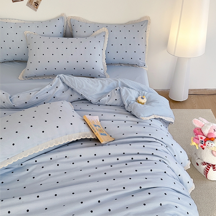 91家纺网 家纺一手货源 找家纺 （总）斯卡诺家纺 2025新款纯棉花边双层纱夏被四件套水洗棉夏被四件套