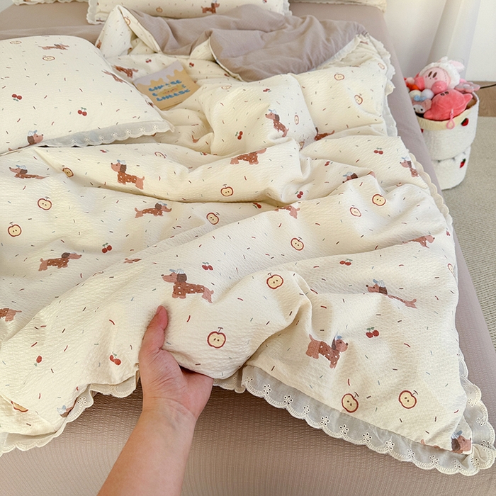 91家纺网 家纺一手货源 找家纺 （总）斯卡诺家纺 2025新款纯棉花边双层纱夏被四件套水洗棉夏被四件套