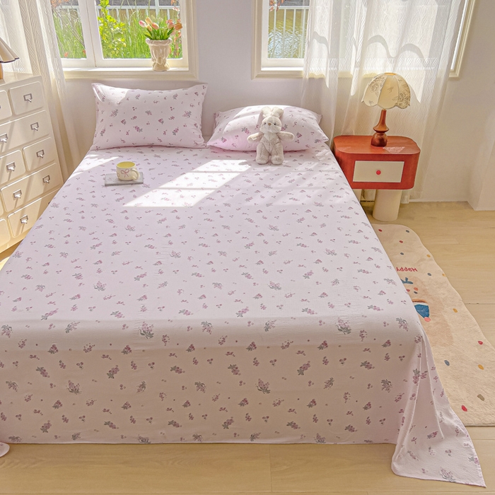 91家纺网 家纺一手货源 找家纺 罗亿家纺 2025新款云感双层纱碎花床单 葡萄七分甜