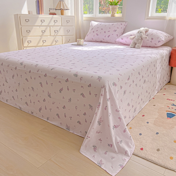 91家纺网 家纺一手货源 找家纺 罗亿家纺 2025新款云感双层纱碎花床单 葡萄七分甜