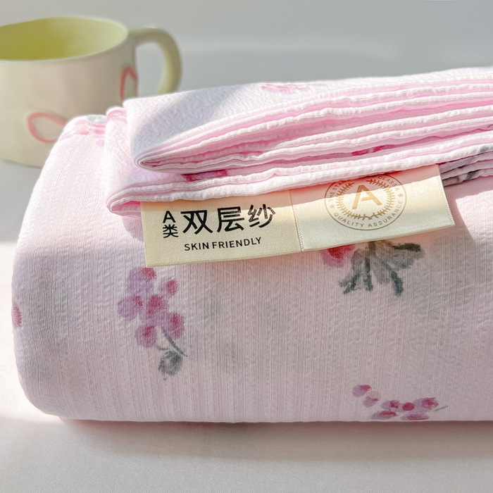 91家纺网 家纺一手货源 找家纺 罗亿家纺 2025新款云感双层纱碎花床单 葡萄七分甜