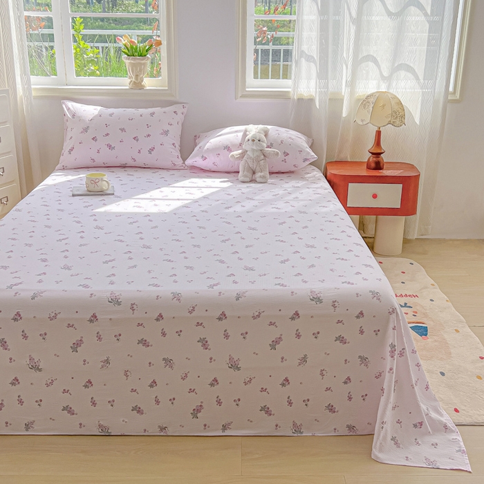 91家纺网 家纺一手货源 找家纺 罗亿家纺 2025新款云感双层纱碎花床单 葡萄七分甜