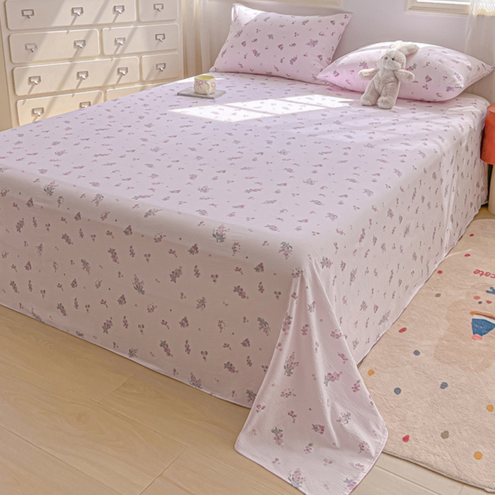 91家纺网 家纺一手货源 找家纺 罗亿家纺 2025新款云感双层纱碎花床单 葡萄七分甜