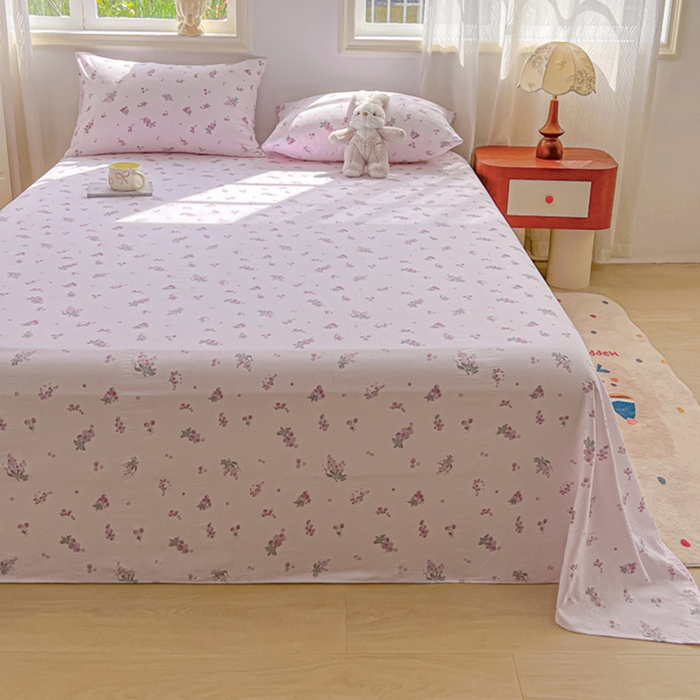 91家纺网 家纺一手货源 找家纺 罗亿家纺 2025新款云感双层纱碎花床单 葡萄七分甜