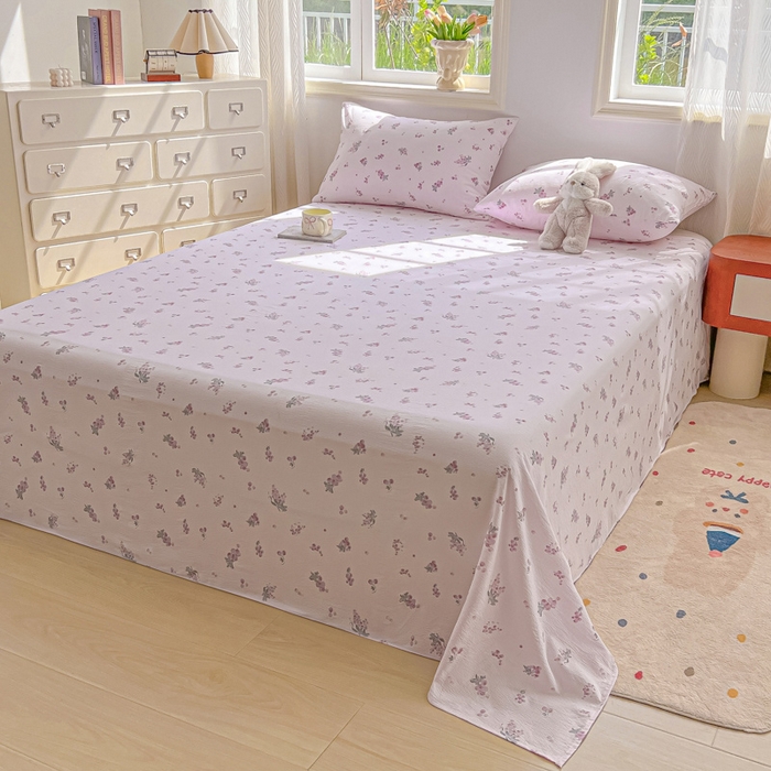 91家纺网 家纺一手货源 找家纺 罗亿家纺 2025新款云感双层纱碎花床单 葡萄七分甜