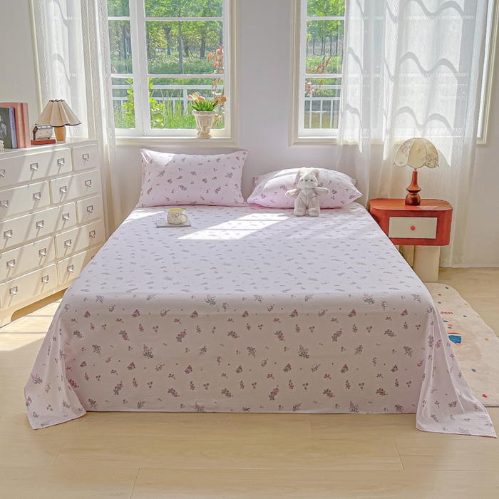 91家纺网 家纺一手货源 找家纺 罗亿家纺 2025新款云感双层纱碎花床单 葡萄七分甜