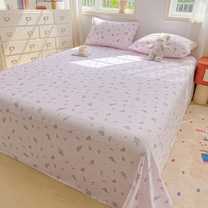 91家纺网 家纺一手货源 找家纺 罗亿家纺 2025新款云感双层纱碎花床单 葡萄七分甜