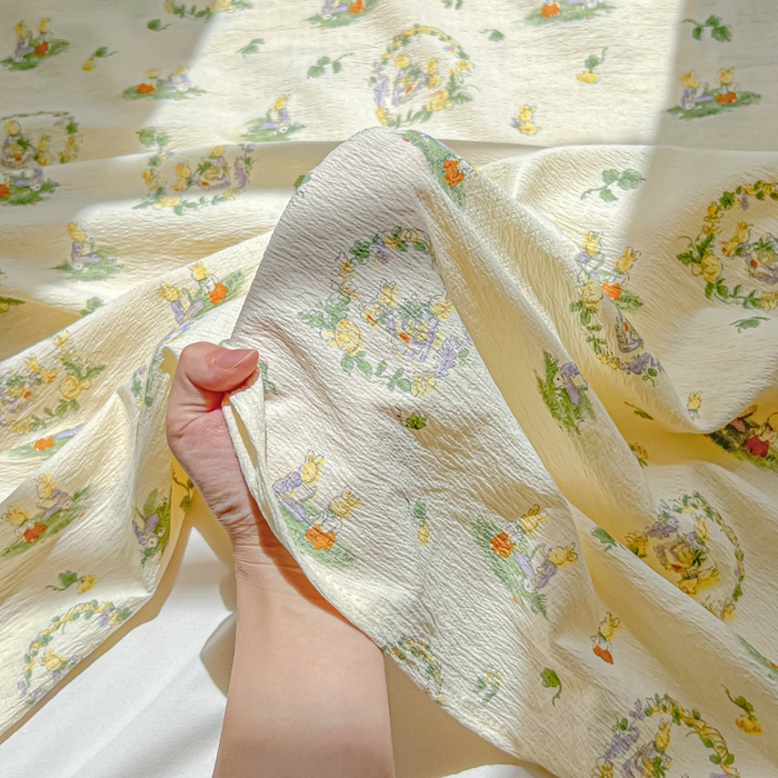 91家纺网 家纺一手货源 找家纺 罗亿家纺 2025新款云感双层纱碎花床单 兔子的欢喜