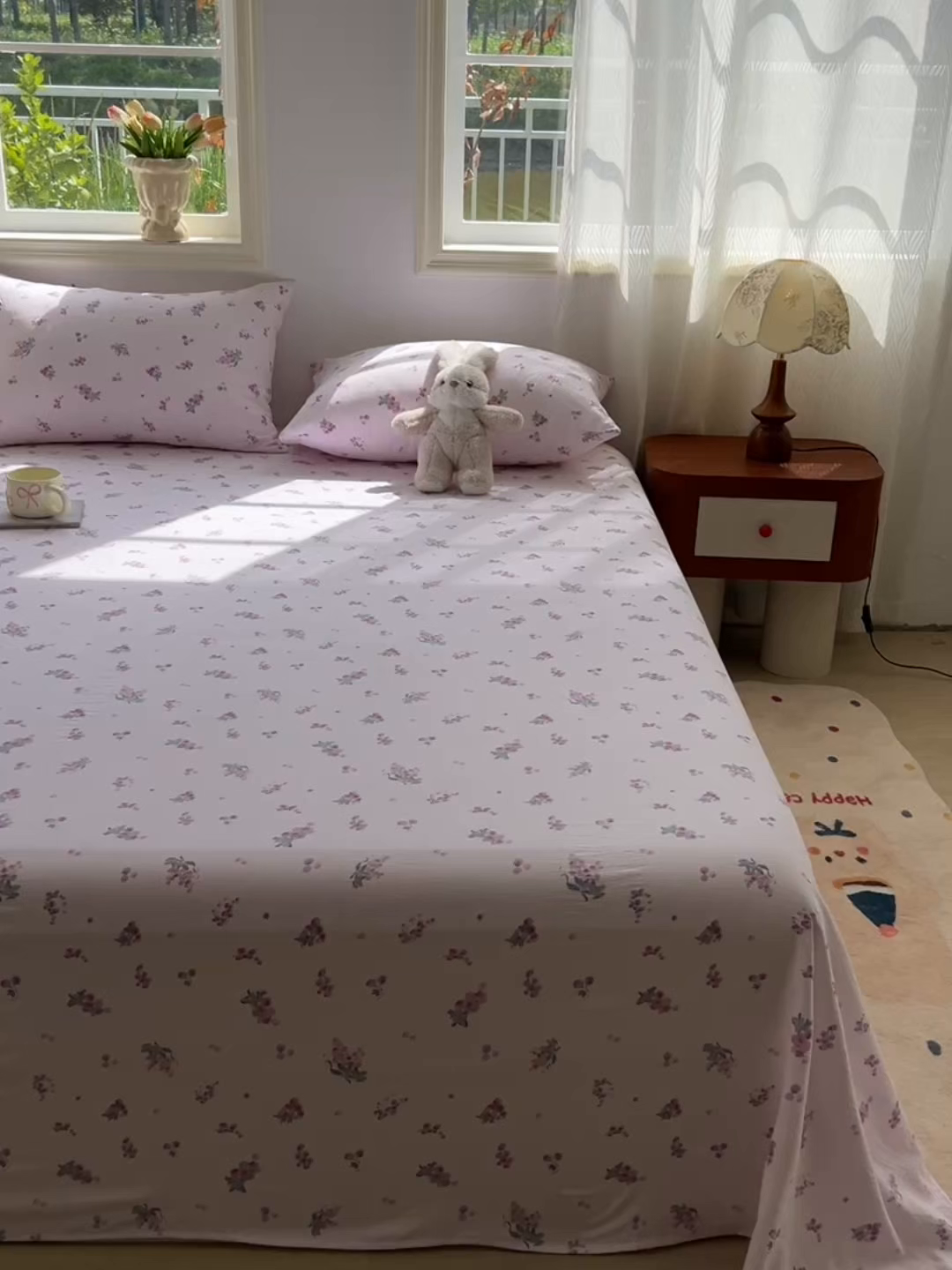 91家纺网 家纺一手货源 找家纺 罗亿家纺 2025新款云感双层纱碎花床单 葡萄七分甜