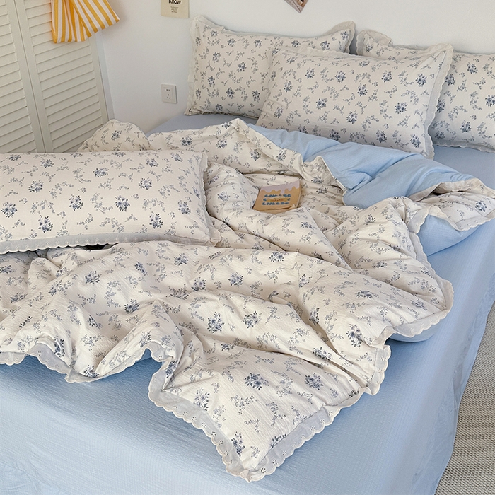 91家纺网 家纺一手货源 找家纺 （总）斯卡诺家纺 2025新款纯棉花边双层纱四件套水洗棉四件套