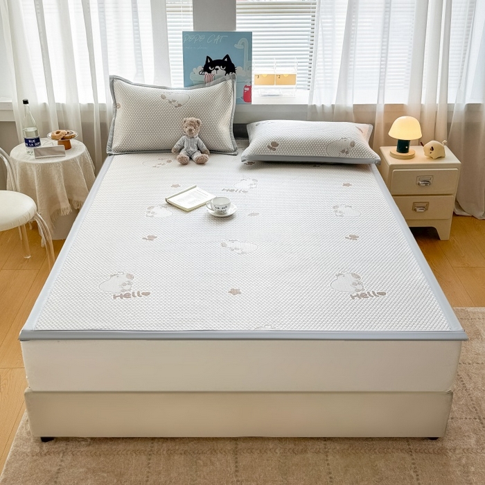 91家纺网 家纺一手货源 找家纺 水云缦 2025新款提花冰豆豆软席 卡皮巴拉-咖-条席款