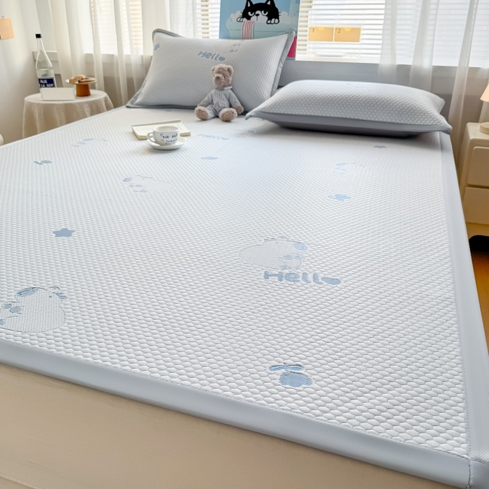 91家纺网 家纺一手货源 找家纺 水云缦 2025新款提花冰豆豆软席 卡皮巴拉-蓝-条席款