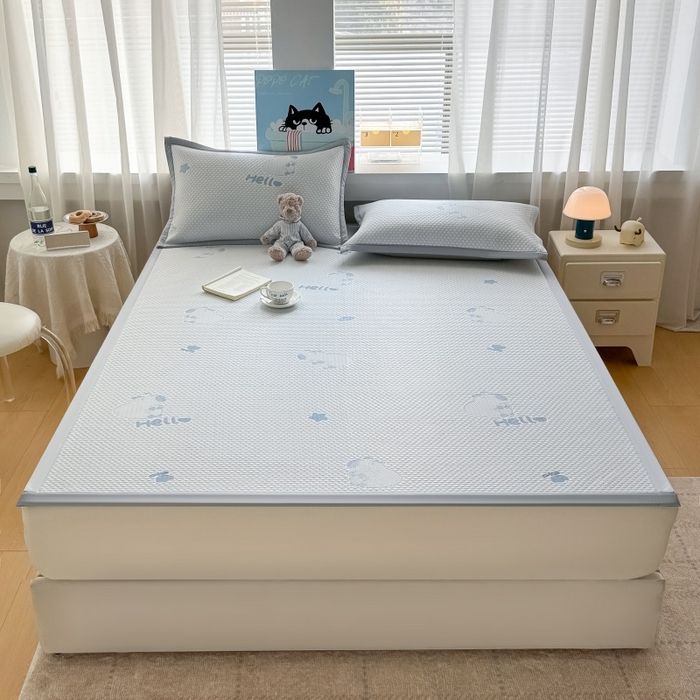 91家纺网 家纺一手货源 找家纺 水云缦 2025新款提花冰豆豆软席 卡皮巴拉-蓝-条席款