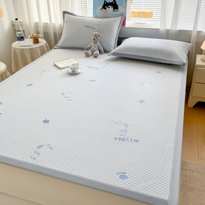 91家纺网 家纺一手货源 找家纺 水云缦 2025新款提花冰豆豆软席 卡皮巴拉-蓝-条席款