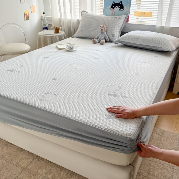 91家纺网 家纺一手货源 找家纺 水云缦 2025新款提花冰豆豆软席床笠款 卡皮巴拉-灰-床笠款