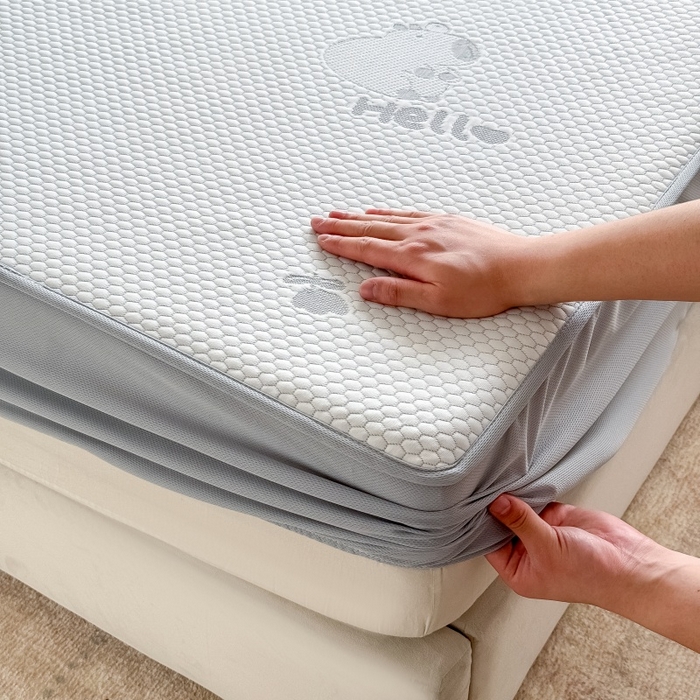 91家纺网 家纺一手货源 找家纺 水云缦 2025新款提花冰豆豆软席床笠款 卡皮巴拉-灰-床笠款