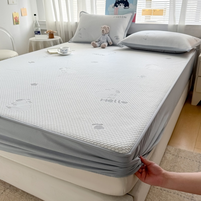 91家纺网 家纺一手货源 找家纺 水云缦 2025新款提花冰豆豆软席床笠款 卡皮巴拉-灰-床笠款