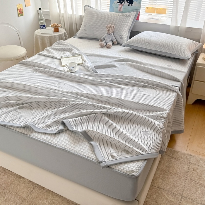 91家纺网 家纺一手货源 找家纺 水云缦 2025新款提花冰豆豆软席床笠款 卡皮巴拉-灰-床笠款