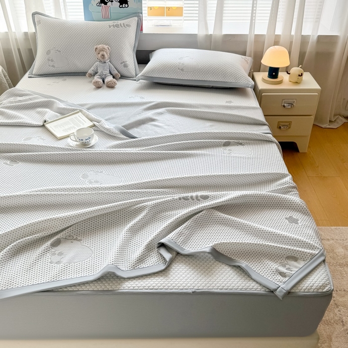 91家纺网 家纺一手货源 找家纺 水云缦 2025新款提花冰豆豆软席床笠款 卡皮巴拉-灰-床笠款