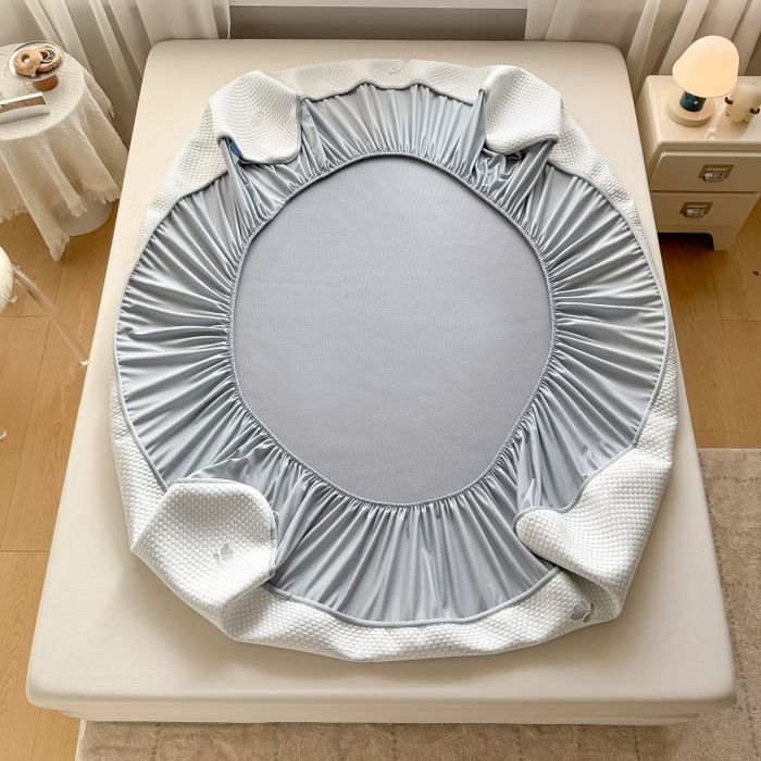 91家纺网 家纺一手货源 找家纺 水云缦 2025新款提花冰豆豆软席床笠款 卡皮巴拉-灰-床笠款