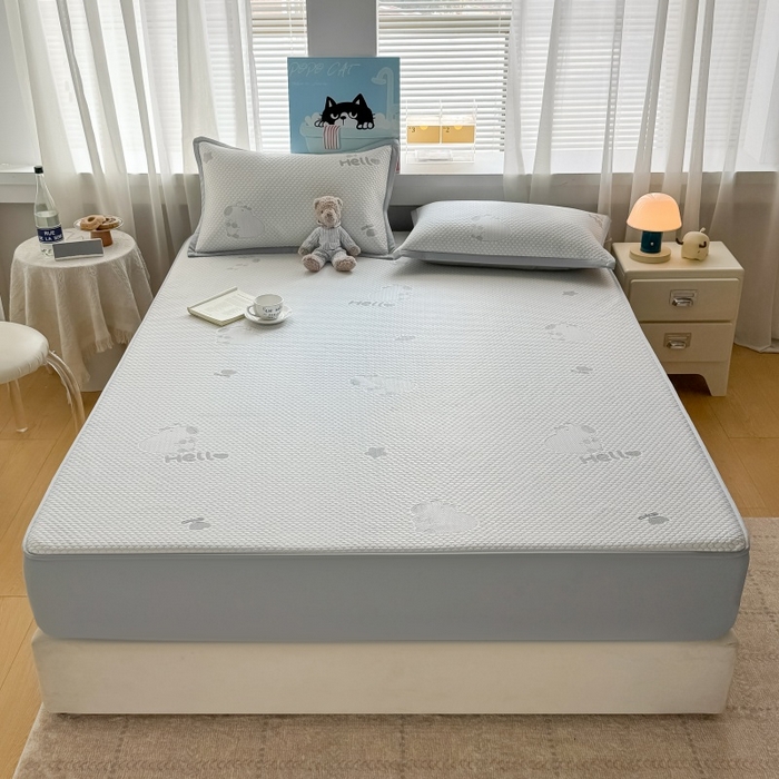 91家纺网 家纺一手货源 找家纺 水云缦 2025新款提花冰豆豆软席床笠款 卡皮巴拉-灰-床笠款