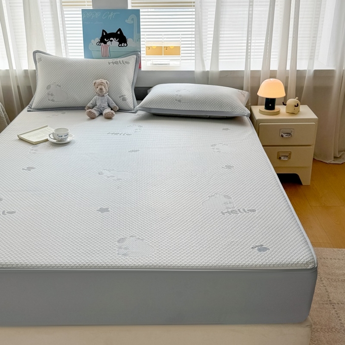 91家纺网 家纺一手货源 找家纺 水云缦 2025新款提花冰豆豆软席床笠款 卡皮巴拉-灰-床笠款