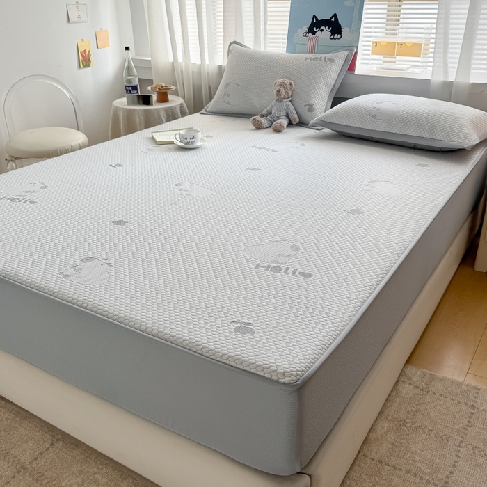 91家纺网 家纺一手货源 找家纺 水云缦 2025新款提花冰豆豆软席床笠款 卡皮巴拉-灰-床笠款