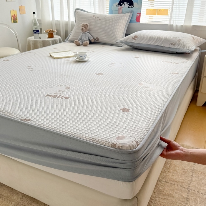 91家纺网 家纺一手货源 找家纺 水云缦 2025新款提花冰豆豆软席床笠款 卡皮巴拉-咖-床笠款