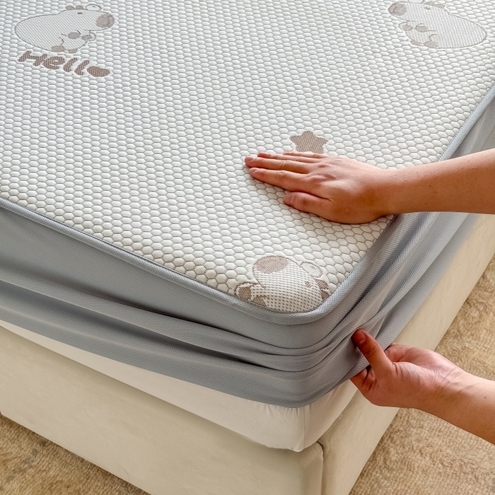 91家纺网 家纺一手货源 找家纺 水云缦 2025新款提花冰豆豆软席床笠款 卡皮巴拉-咖-床笠款