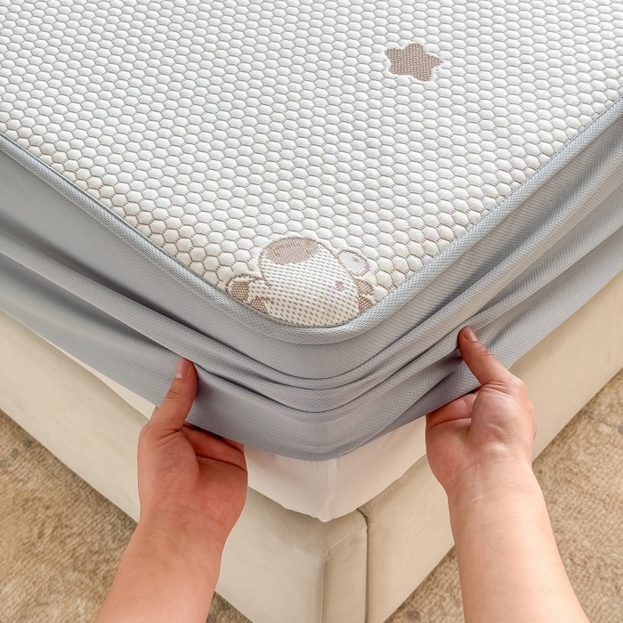 91家纺网 家纺一手货源 找家纺 水云缦 2025新款提花冰豆豆软席床笠款 卡皮巴拉-咖-床笠款