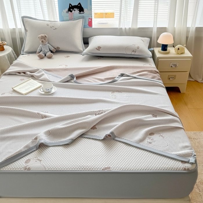 91家纺网 家纺一手货源 找家纺 水云缦 2025新款提花冰豆豆软席床笠款 卡皮巴拉-咖-床笠款